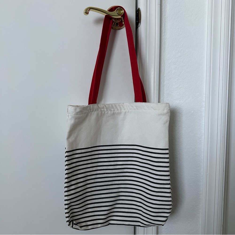 Striped Canvas Tote Bag with zipper